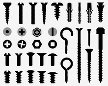 Silhouettes Of Wall Plugs, Bolts, Nuts And Screws