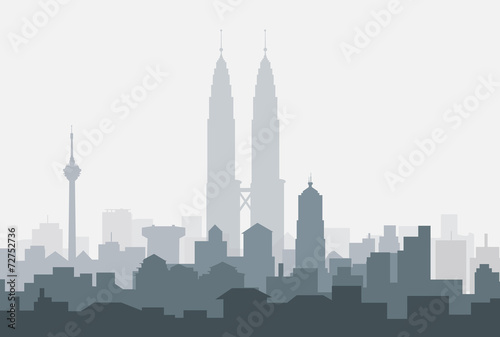 Kuala Lumpur Morning Skyline-Vector Wallpaper Mural