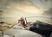Classy Woman In A Vintage Car