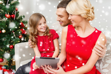 Sticker - smiling family with tablet pc at home