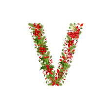 Christmas Floral Tree Letter V