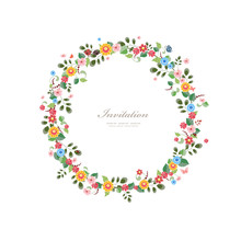 Invitation Card With Floral Wreath For Your Design