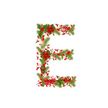 Christmas Floral Tree Letter E