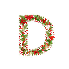 Christmas Floral Tree Letter D