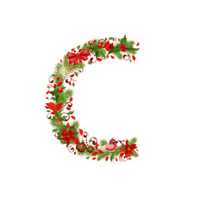 Christmas Floral Tree Letter C