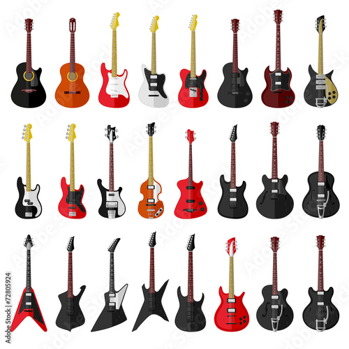 Cuadros en Lienzo Set of isolated vintage guitars. Flat design