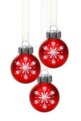 Hanging red Christmas ornaments with snowflakes