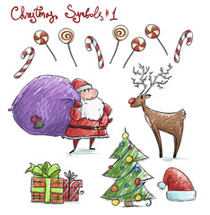 Wall Mural - Doodle christmas symbols. Vector illustaration.