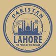 Stamp or label with text Lahore, Pakistan inside