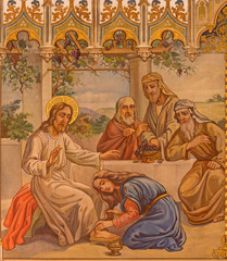  Trnava - fresco of scene Jesus and sinful woman