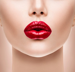 Poster - Sexy Red Lips. Beauty Model Woman's Face closeup