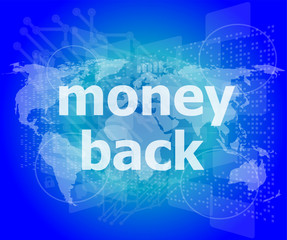 Poster - words money back on digital screen, business concept