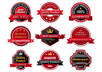 Flat quality product guarantee badges or labels