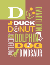 Letter D Words Typography Illustration Alphabet Poster Design