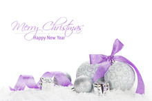 Christmas Baubles And Purple Ribbon