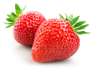 Wall Mural - Two strawberries isolated on white background