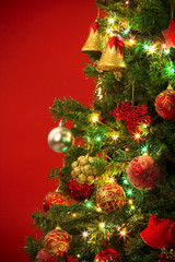 christmas tree on red background