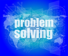 Poster - business concept: words problem solving on digital screen