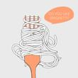 Cartoon vector illustration of fork with pasta on it
