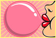 Bubble gum girl: girl red lipstick blowing bubblegum vector