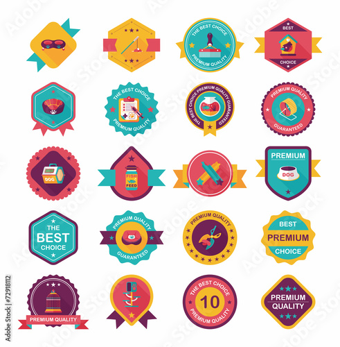 Fotografía Pet badge flat banner design background set, eps10