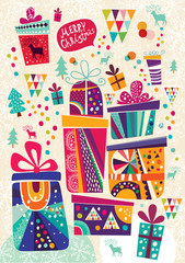 Poster - Christmas card with gift boxes. Postcard