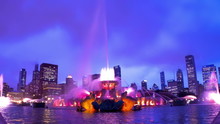 Chicago Skyline With Buckingham Fountain At Night Timelapse, USA