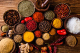 Fototapeta Nowy Jork - Oriental hot spices on wooden table