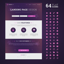 One Page Design Landing Page / Email Template With Set Of 64 Hig