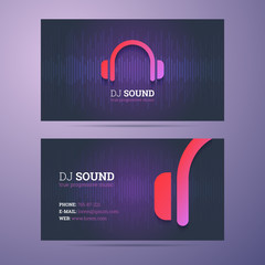 business card template for dj and music business with headphones