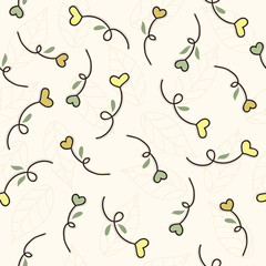 Wall Mural - Seamless pattern with colored hearts and leafs