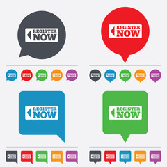 Poster - register now sign icon. join button symbol.