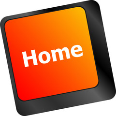 Poster - home words on computer keyboard, social concept