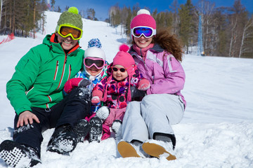 Wall Mural - family on winter resort