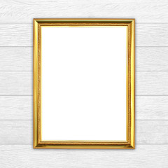 Sticker - golden frame on wood wall background