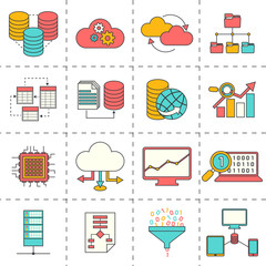 Sticker - Data analysis flat line icons