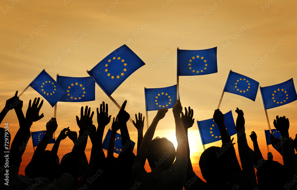 Obraz na płótnie People Waving European Union Flags w salonie