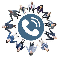 Sticker - Business People Holding Hands and Telecommunication Concepts