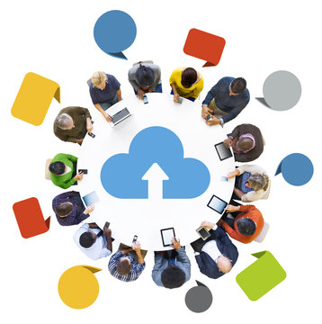 Group of People Using Digital Devices in Cloud Computing