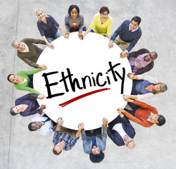 Sticker - Group of People Holding Hands Around Letter Ethnicity
