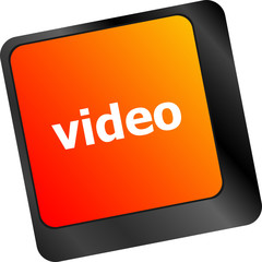 Poster - Computer keyboard with video key - technology background