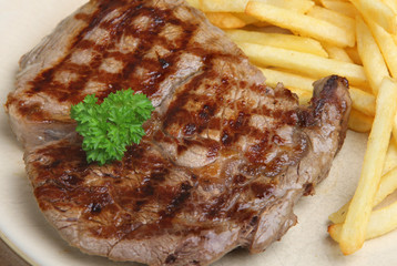 Canvas Print - Rib Eye Beef Steak & Fries