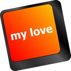Poster - my love on key or keyboard showing internet dating concept