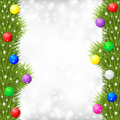 Poster - Christmas card with fir branch garland decorated multicolor ball