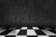 Chess Background Interior In A Dark Room And Moss On Wall