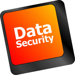 Poster - data security word with icon on keyboard button