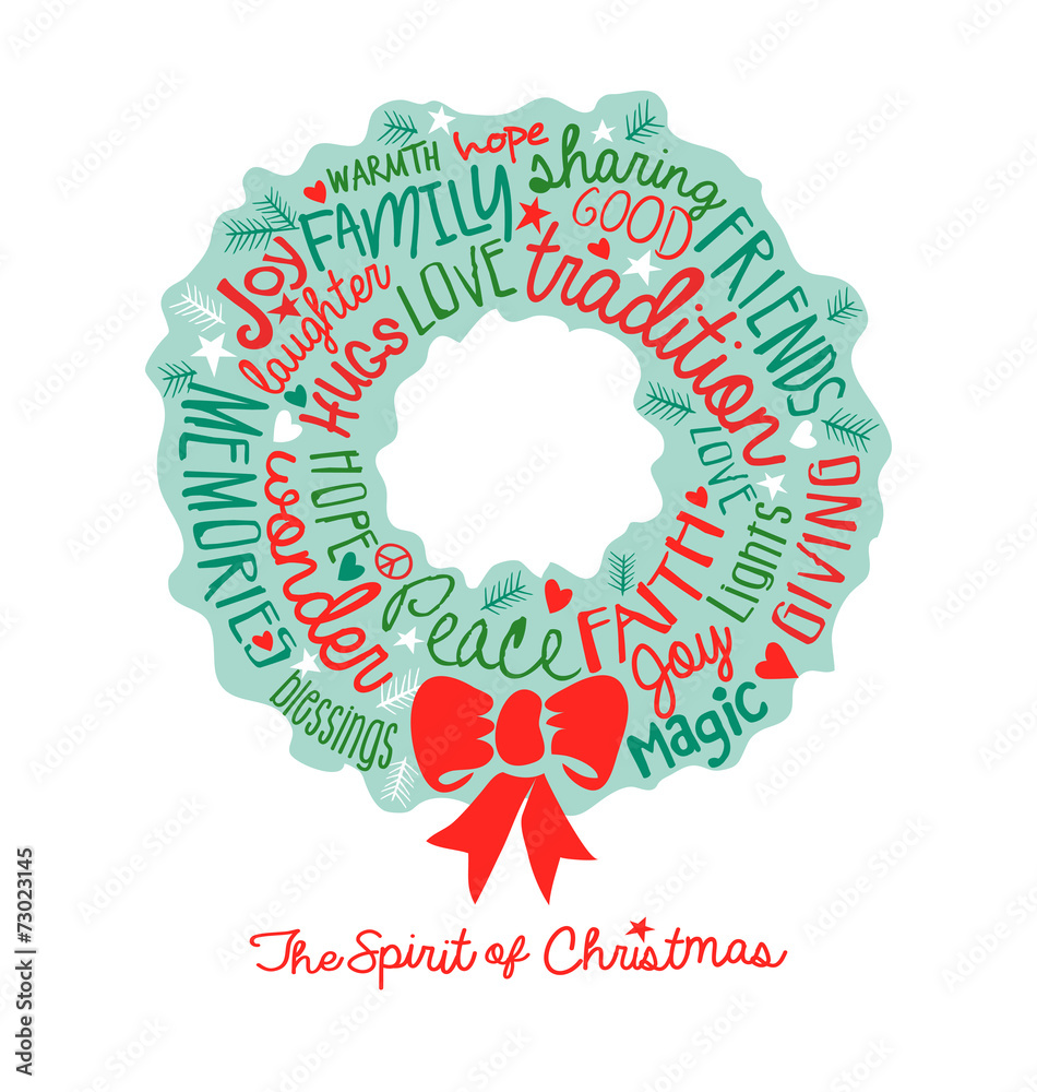 Handwritten Christmas wreath card Word Cloud design Stock Vector ...