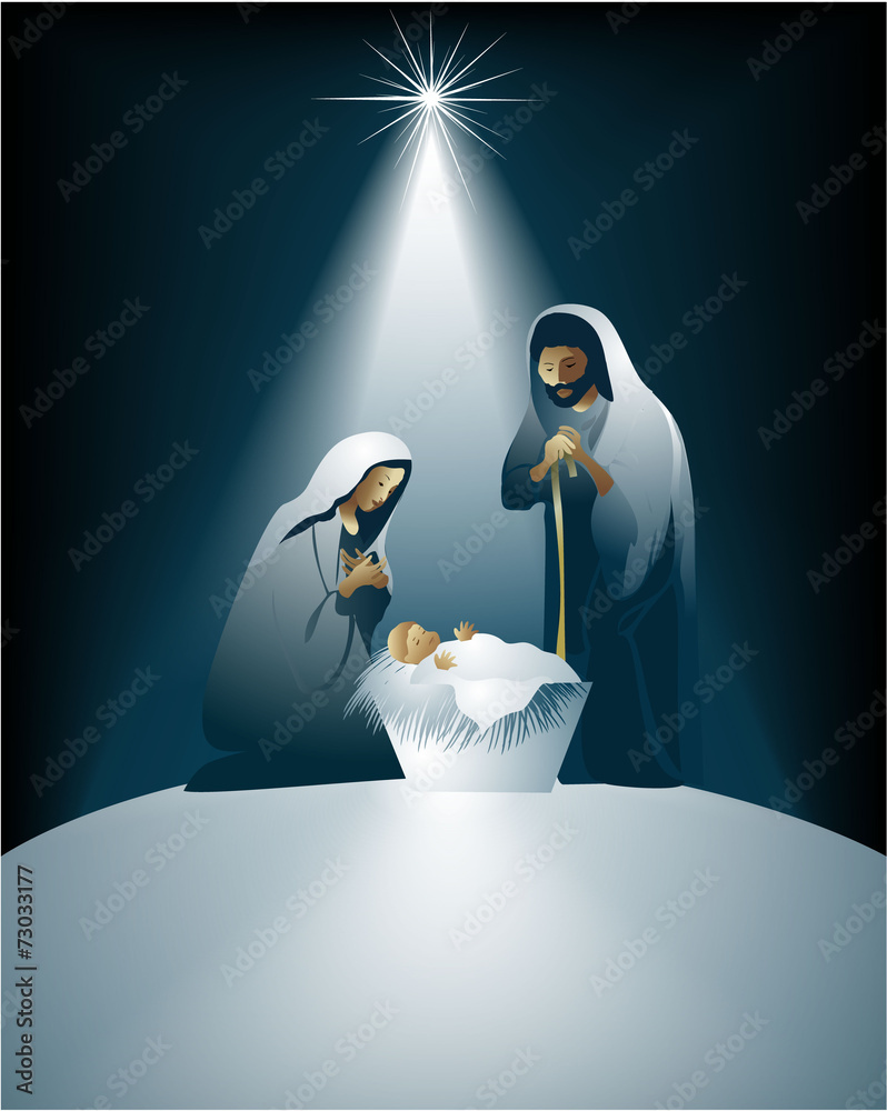 Cartoon nativity scene with holy family Stock Vector | Adobe Stock