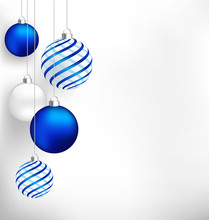 Blue Spiral Christmas Balls Hang On White Background