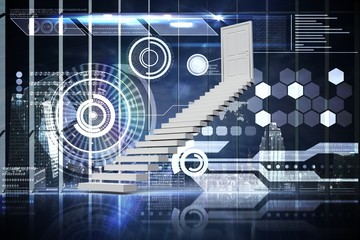Poster - Composite image of stairs leading to door